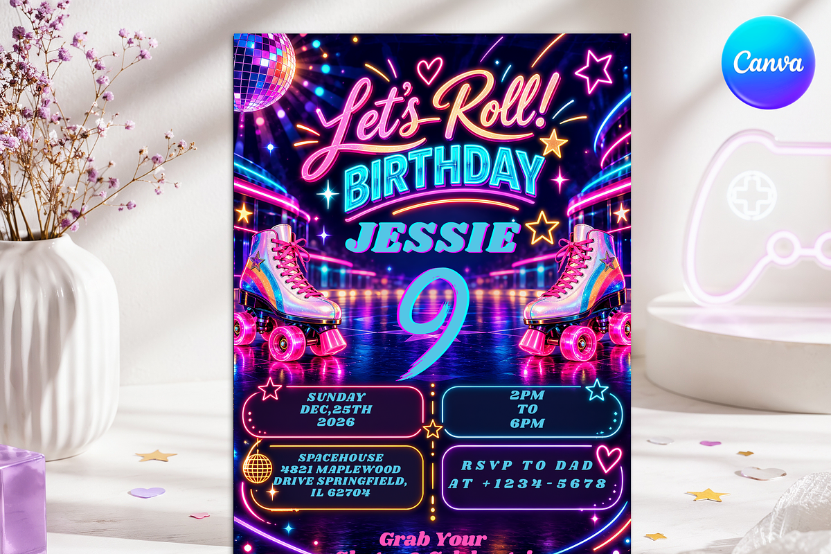 Roller Skating Birthday Invitation, an Invitation Template by InvitingStorys (Photo 3 of 11)