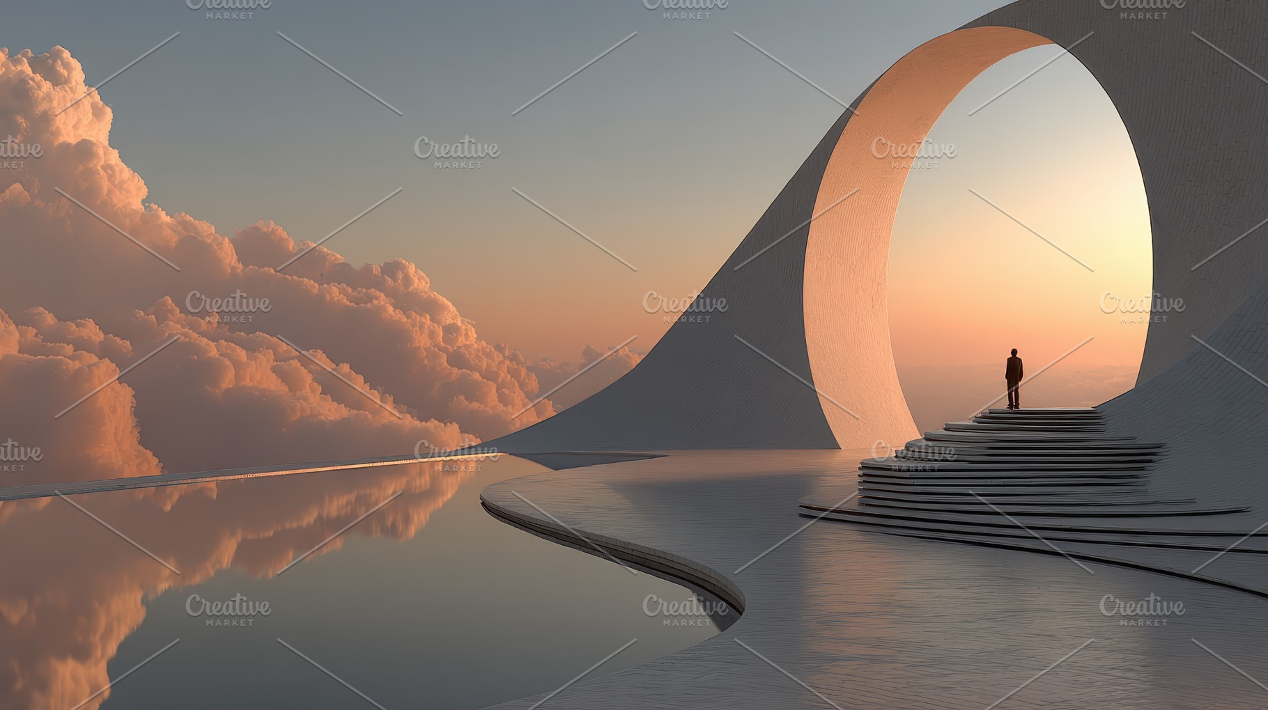 Surreal Sunset Architecture Man Silh, a Photo by Pixeness Studio