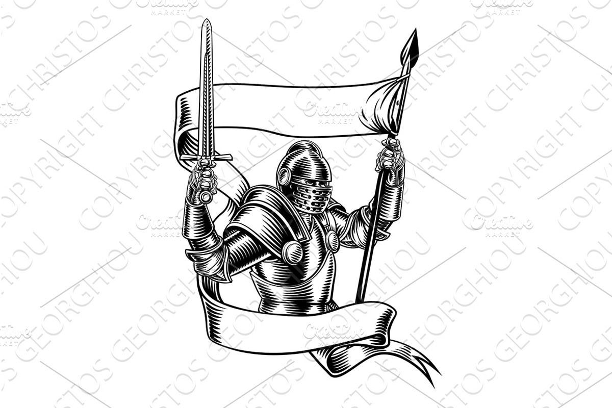 Knight With Banner Battle Flag, an Illustration by Christos Georghiou