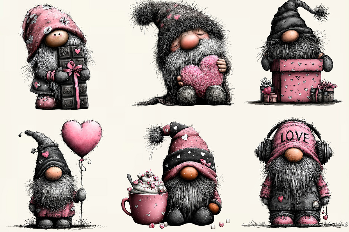 Quirky Valentine Love Gnome Clipart, an Illustration by DreamCafeArt (Photo 6 of 6)