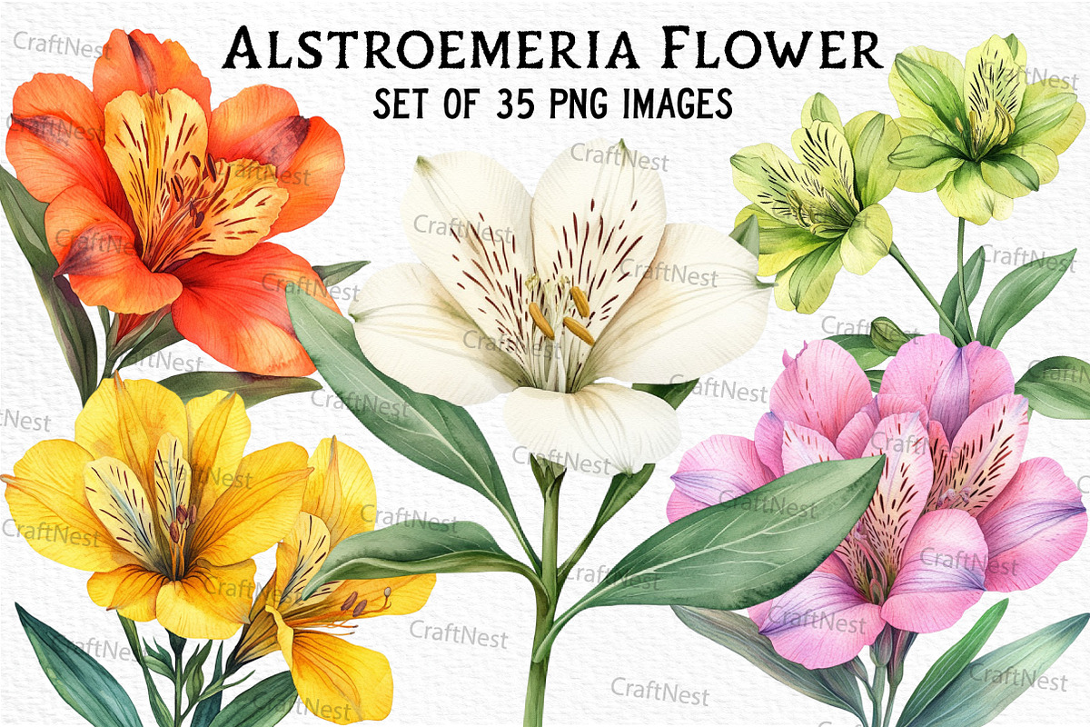 Alstroemeria Flower Watercolor PNG, an Illustration by Craft Nest (Photo 1 of 6)
