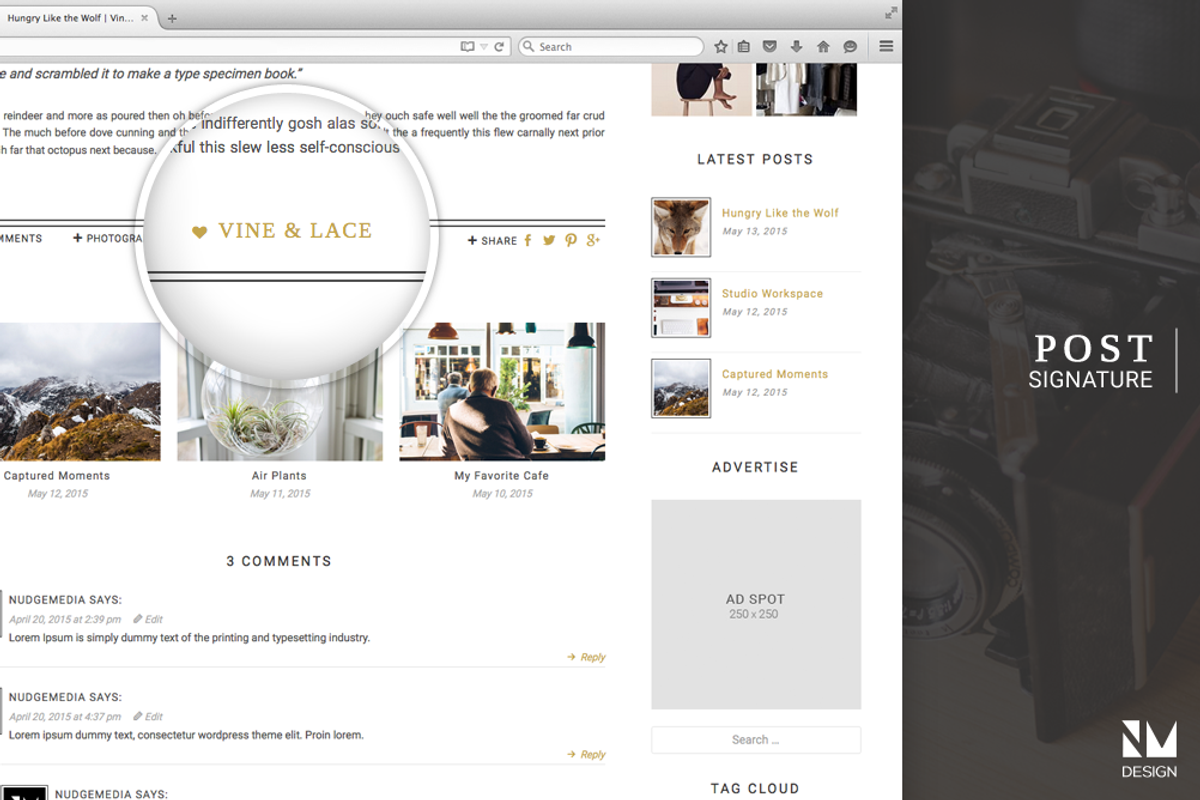 Vine & Lace - Handcrafted WordPress, a WordPress Template by Nudge Media Design (Photo 3 of 5)