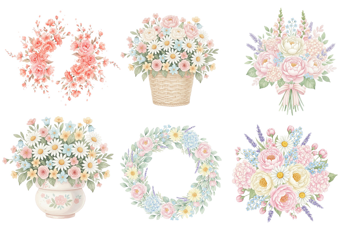 18 Whimsical Spring Flowers Clipart, an Illustration by GatewayDesign (Photo 2 of 5)