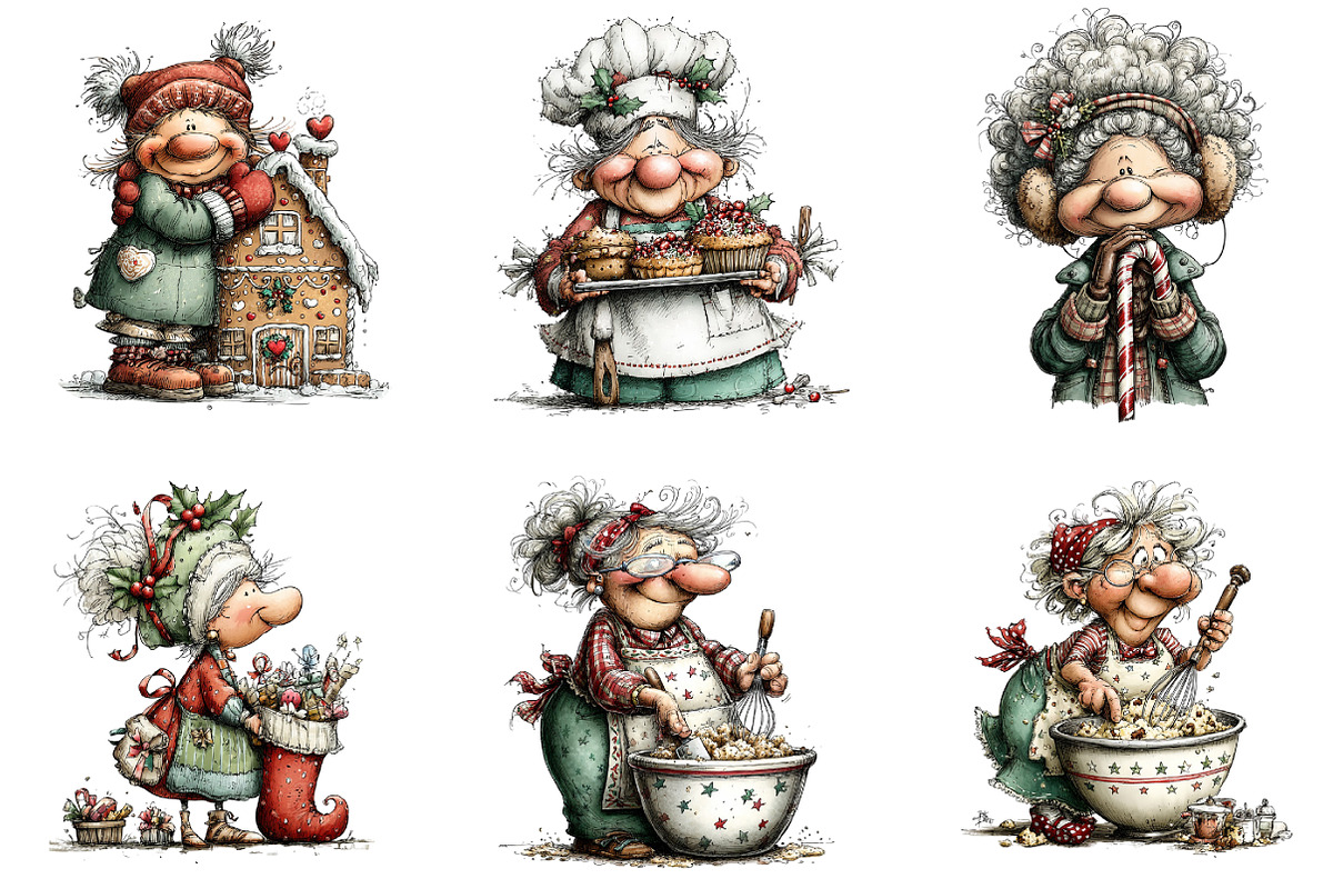 Whimsical Christmas Grandma Clipart, an Illustration by DreamArtGraphic (Photo 3 of 6)