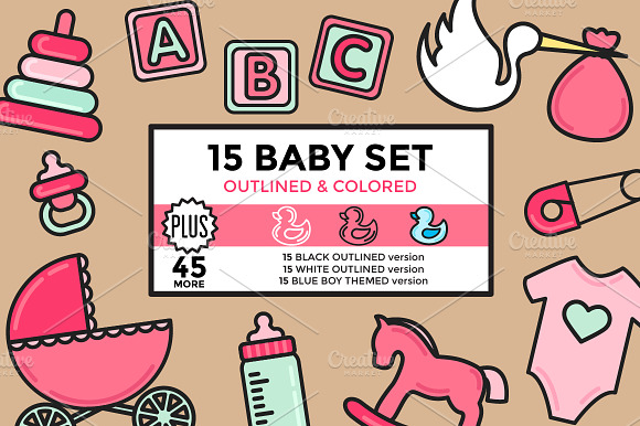 Baby Set Outlined & Colored preview 6