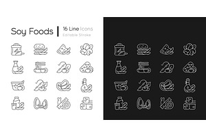 Soy Foods Linear Icons Set