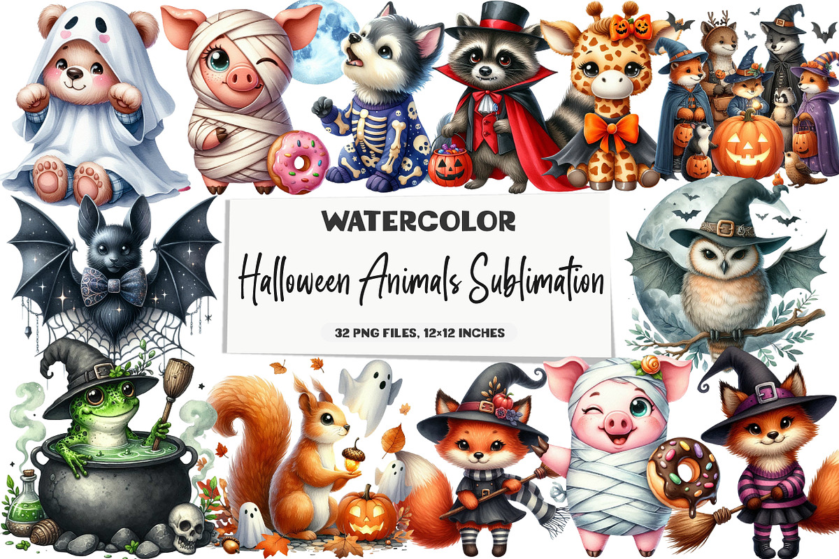 Halloween Animals Sublimation, an Illustration by DreamArtGraphic (Photo 1 of 5)