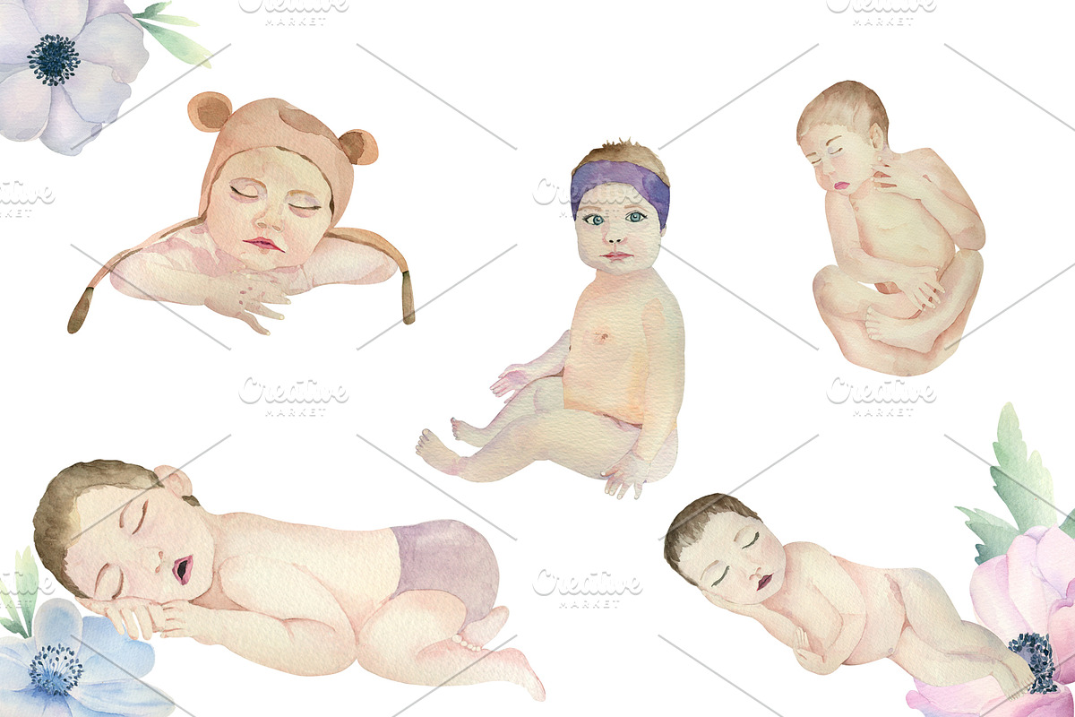 Set of watercolor newborns., a Person Illustration by Watercolor arts (Photo 2 of 10)