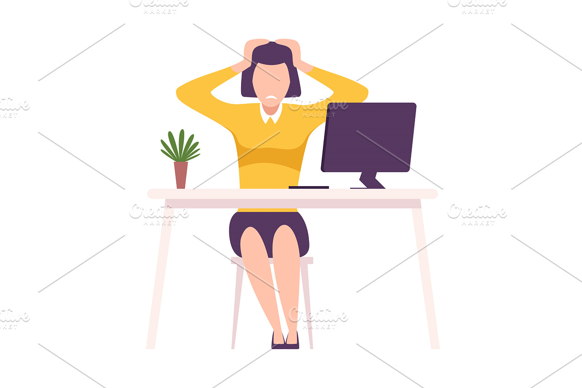 Stressed Businessman Sitting at the, a Person Illustration by TopVectors