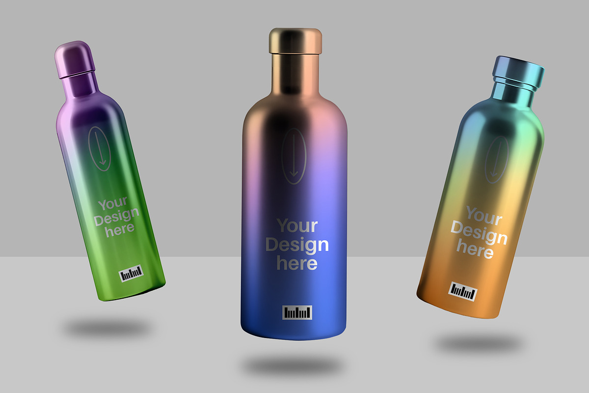 Three Metal Water Bottles Mockup, a Product Mockup by CreativeShaper (Photo 1 of 2)