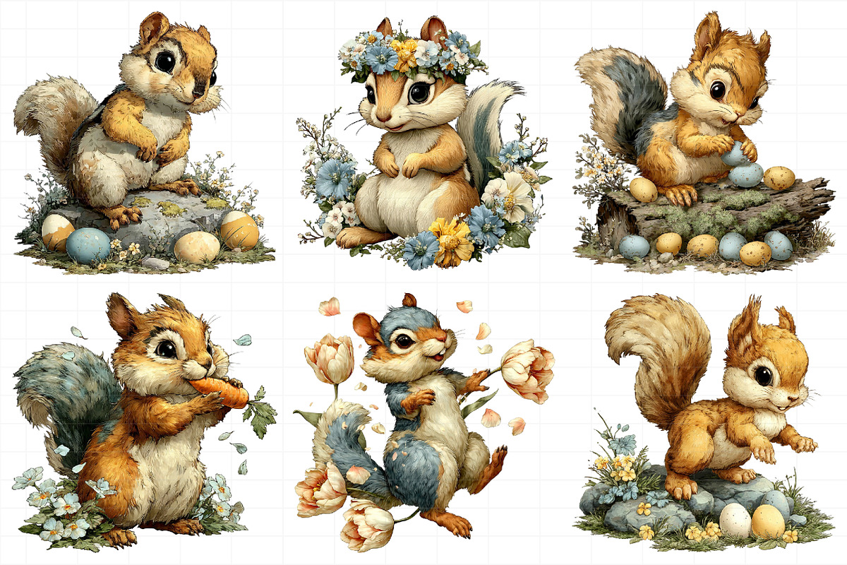 Whimsical Easter Squirrel Clipart PN, an Illustration by Daily.Designs (Photo 3 of 7)