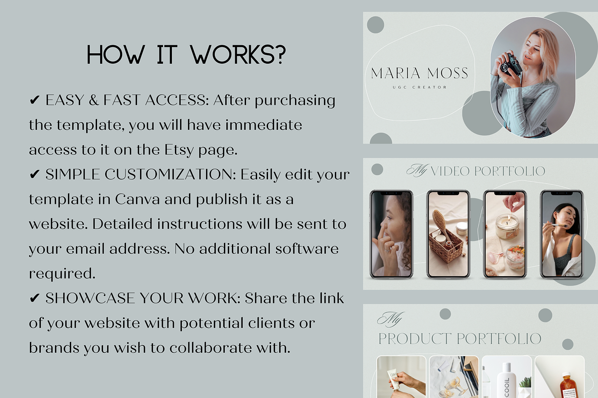 UGC Portfolio Website Canva Template, a Landing Page Template by Wixify Studio (Photo 2 of 8)