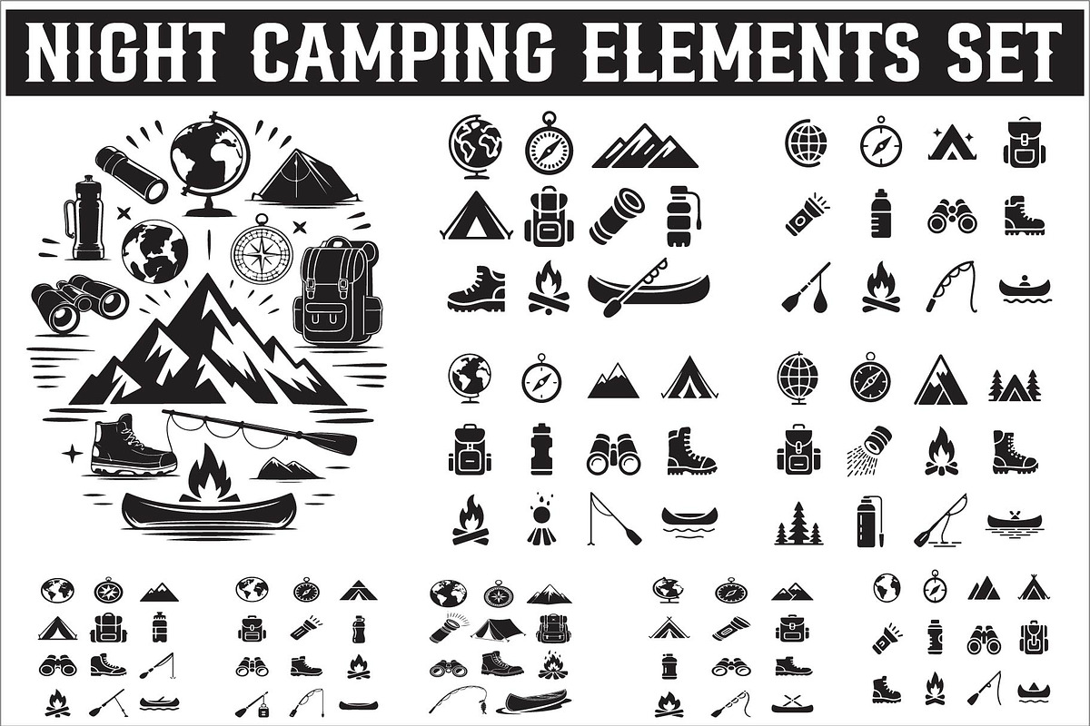 Night Camping Elements Set Vector, an Illustration by Amazin_art (Photo 1 of 4)