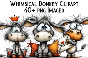 Whimsical Donkey Clipart, an Illustration by Pixels.Craft