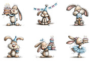 Watercolor Birthday Bunny Clipart, a Seasonal Illustration by CreationArt (Thumbnail 4 of 5)