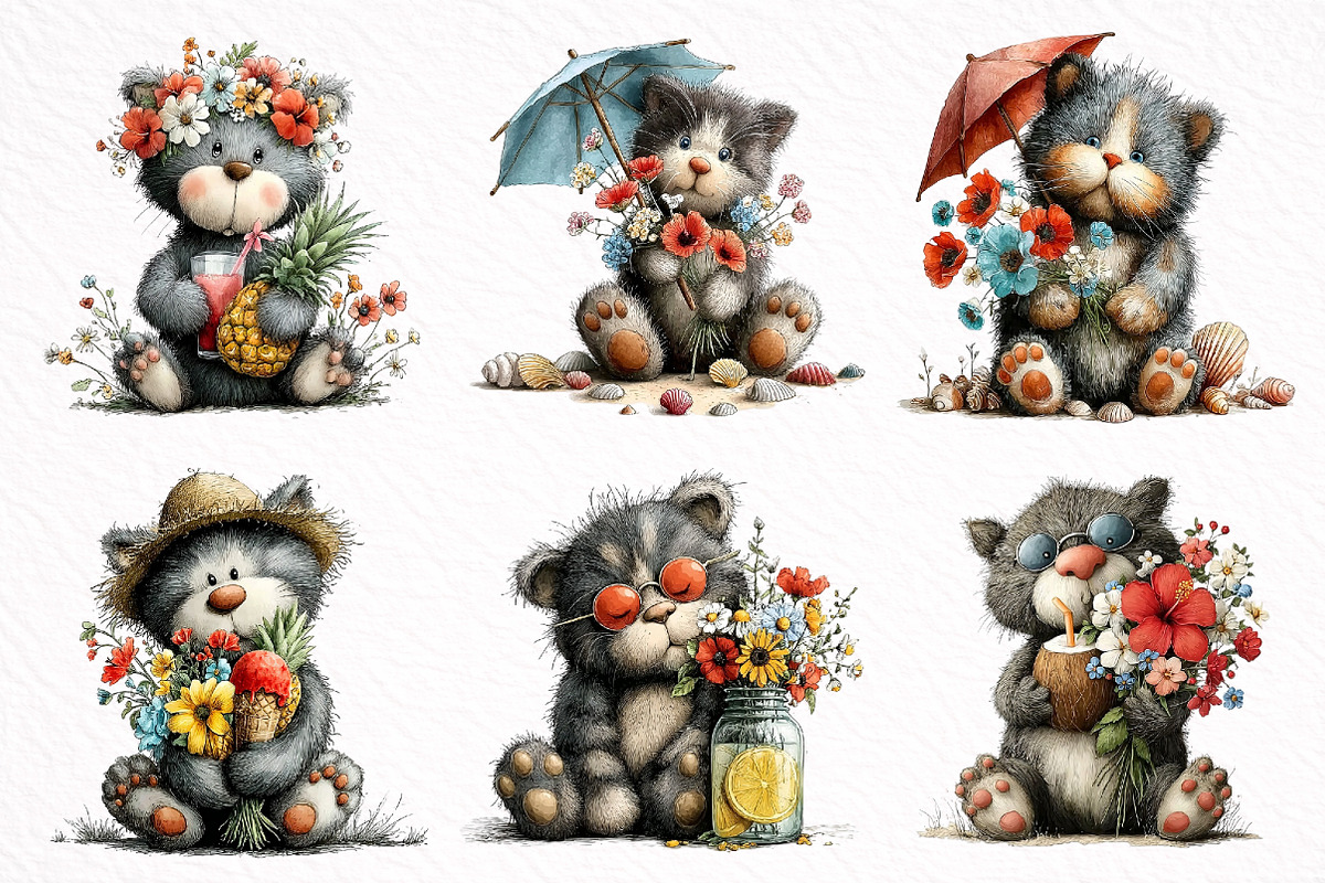 Summer Cats Clipart, an Illustration by DreamArtGraphic (Photo 5 of 8)
