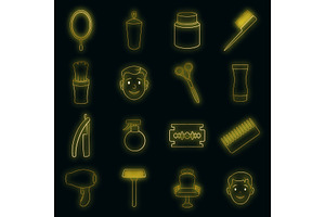 Barbershop Icons Set Vector Neon