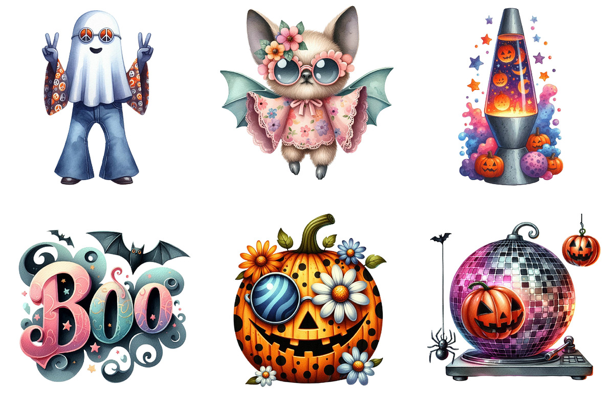 Groovy 70s Halloween Clipart, an Illustration by DreamArtGraphic (Photo 4 of 5)