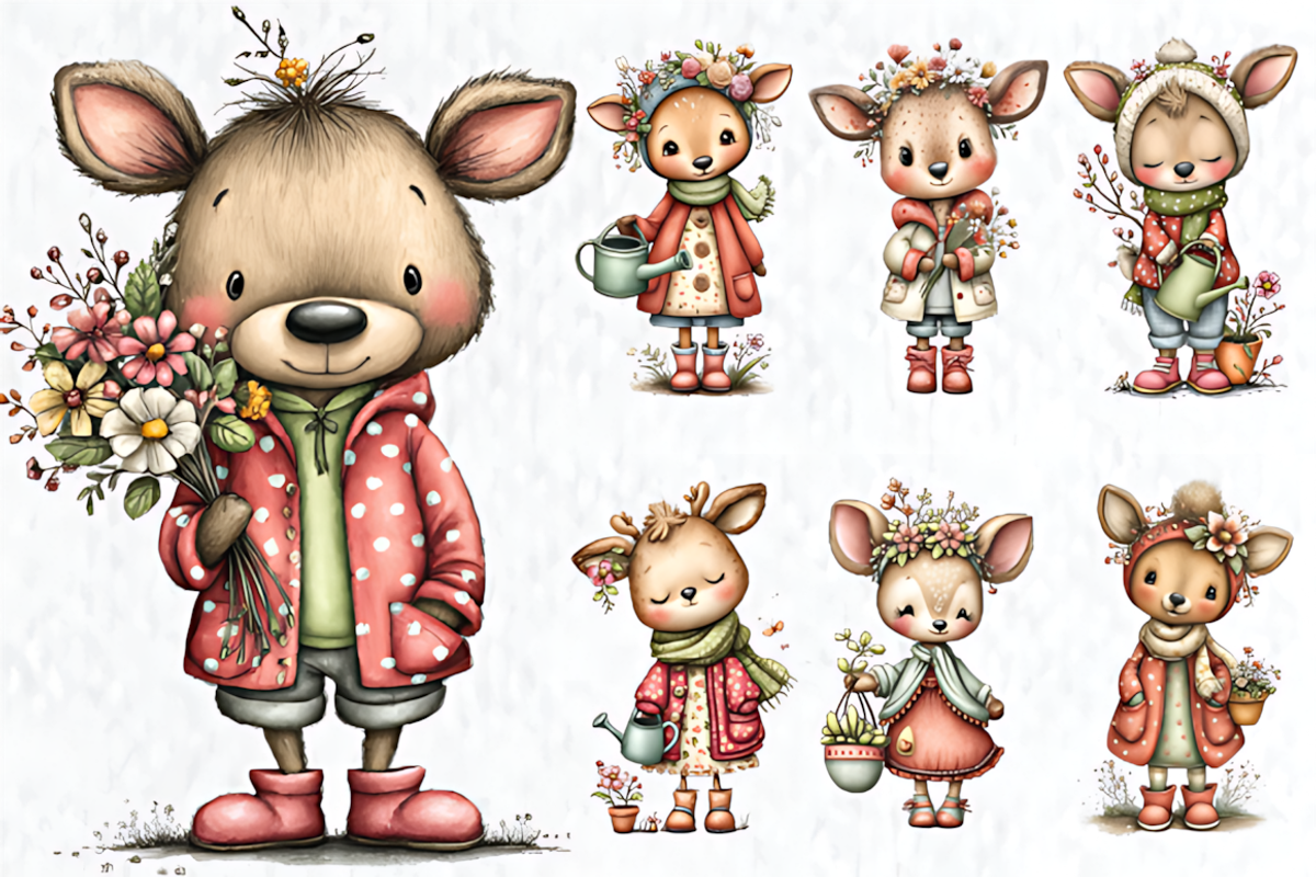 Whimsical Spring Deer Clipart, a Seasonal Illustration by HueNestify (Photo 2 of 3)