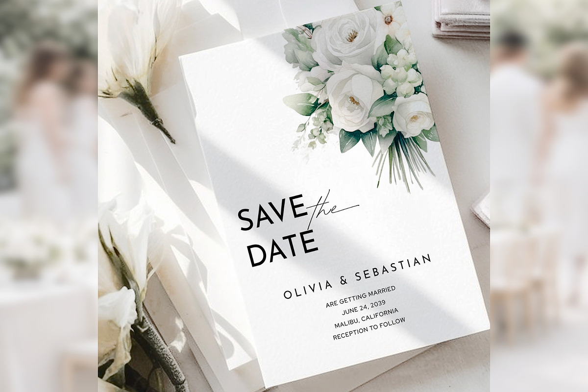WhiteFloral Save the Date CanvaBD012, an Invitation Template by TyphoonStudio (Photo 4 of 9)