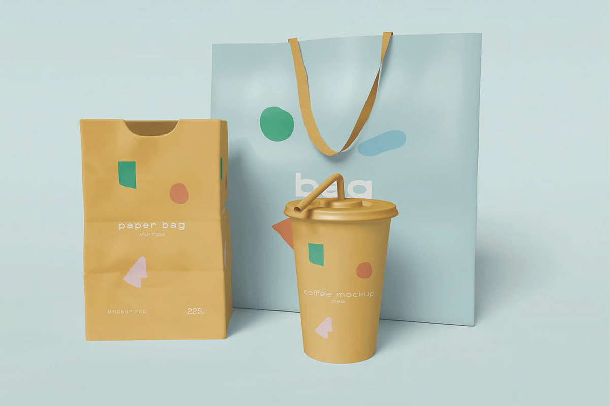 Paper Bags with Paper Cup Mockup, a Packaging Mockup by skybluecreative (Photo 2 of 4)