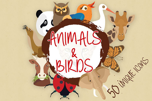 Flat Icons Animals Birds Insects