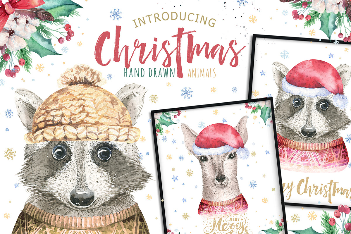 Christmas deer and raccoon animals, an Animal Illustration by Peace ART (Photo 1 of 13)