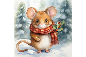 Cute Little Mouse In Winter Clothes