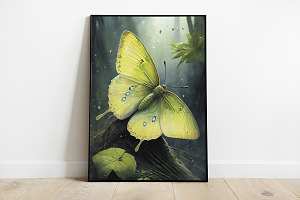 Watercolor Green Butterfly Artwork