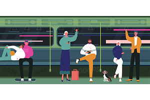 People travel in underground subway, a Transportation Illustration by Flashvector