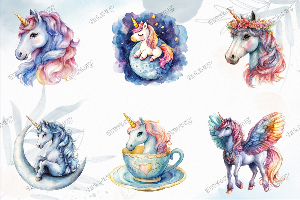 Cute Unicorn Sublimation Clipart, an Illustration by designcity5 (Photo 2 of 5)