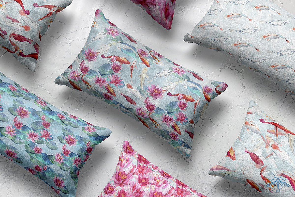 Lily Pond | Watercolor Koi Fish set, a Pattern Graphic by Tanya Vollar (Photo 4 of 10)
