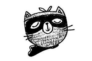 Cute Drawn Cat In Mask Of Superhero