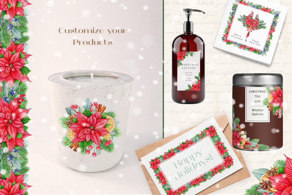 Christmas Watercolor Clipart Set, a Seasonal Illustration by AnitaPol (Photo 3 of 15)