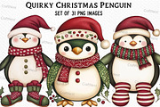 Quirky Christmas Penguin Clipart, an Illustration by Craft Nest (Thumbnail 1 of 6)