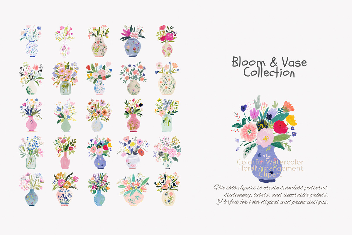 watercolor floral vase clipart set, a Decorative Illustration by Patishop Art (Photo 3 of 7)