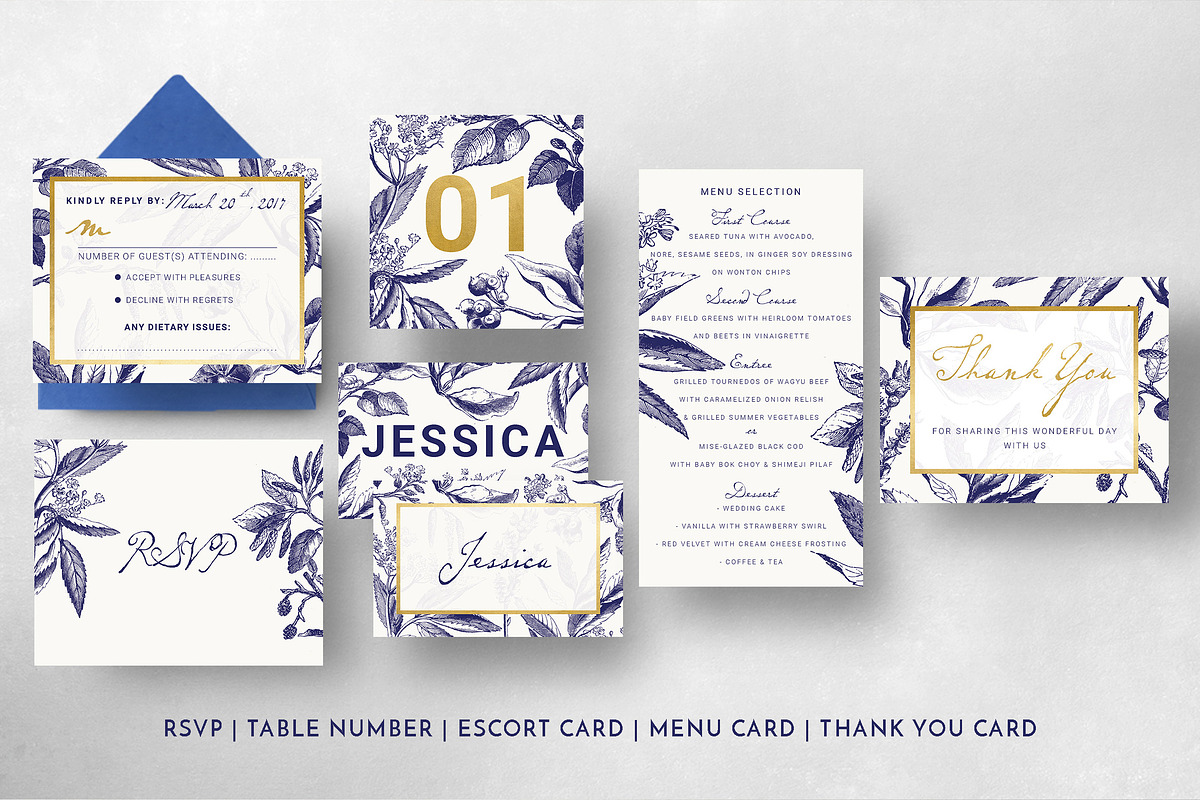 Gold & Navy Wedding Invitation Suite, an Invitation Template by BlueRobinDesignShop (Photo 7 of 7)