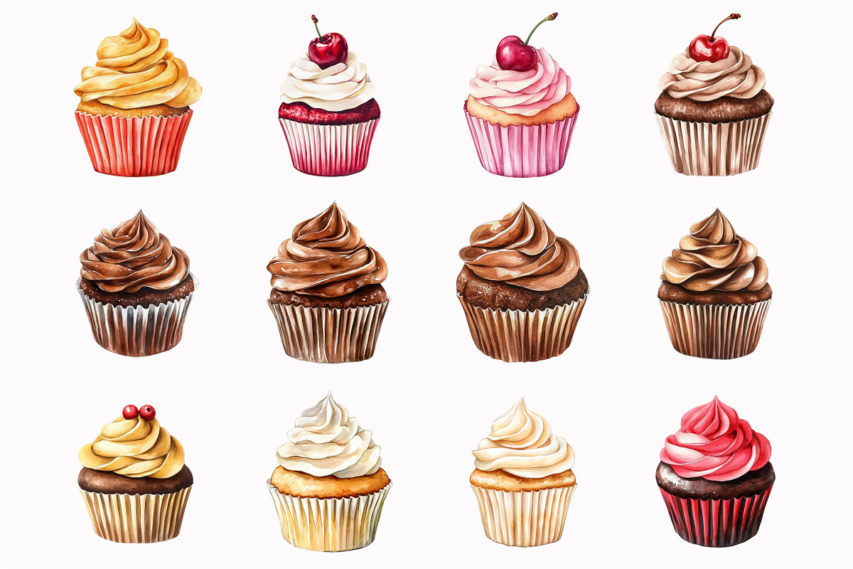 Watercolor Cupcakes Clipart, an Illustration by Design Market (Photo 5 of 5)