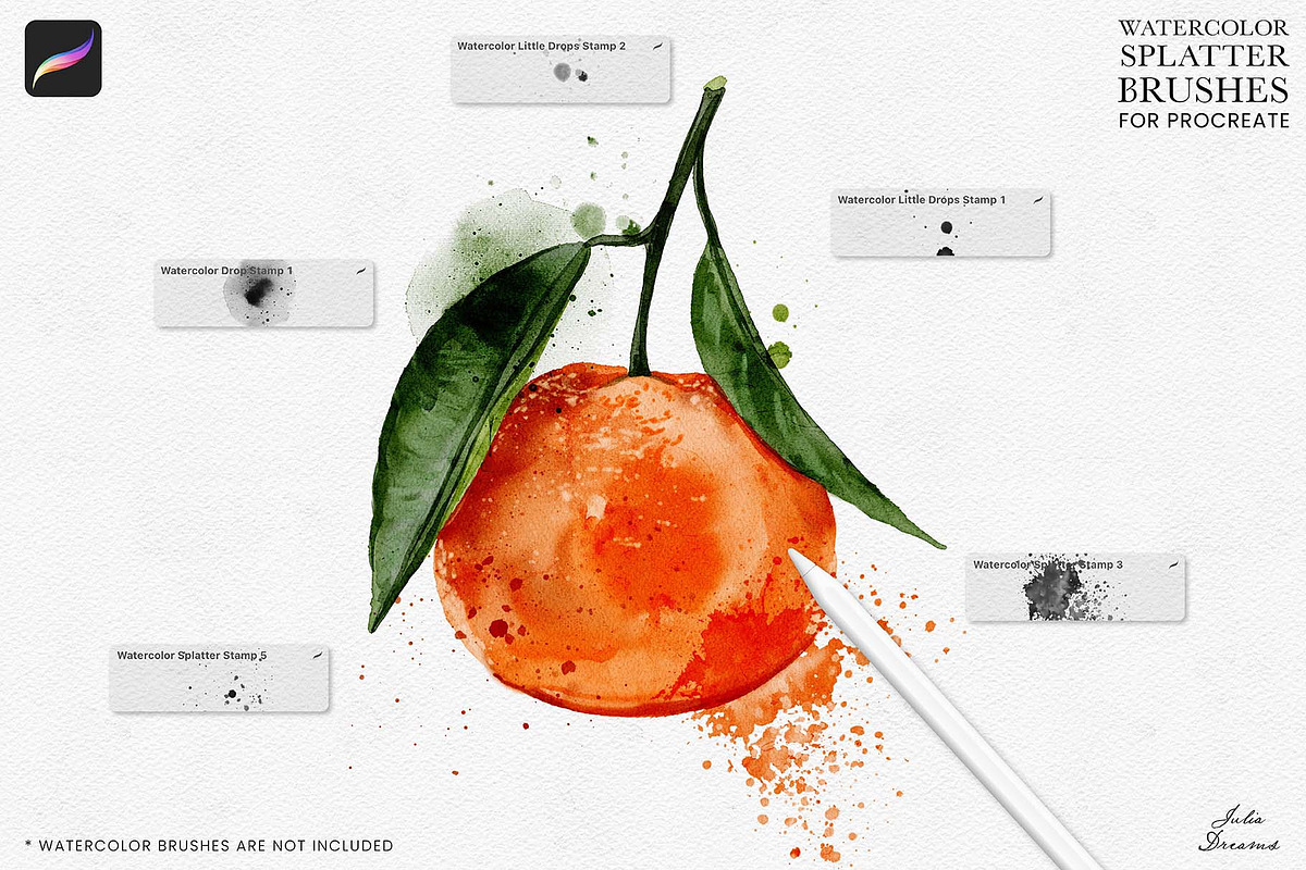 Watercolor Splatter Brushes, a Brush Add-On by Julia Dreams (Photo 2 of 5)