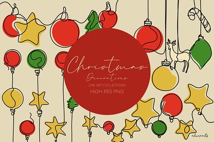 Christmas Decorations Line Art