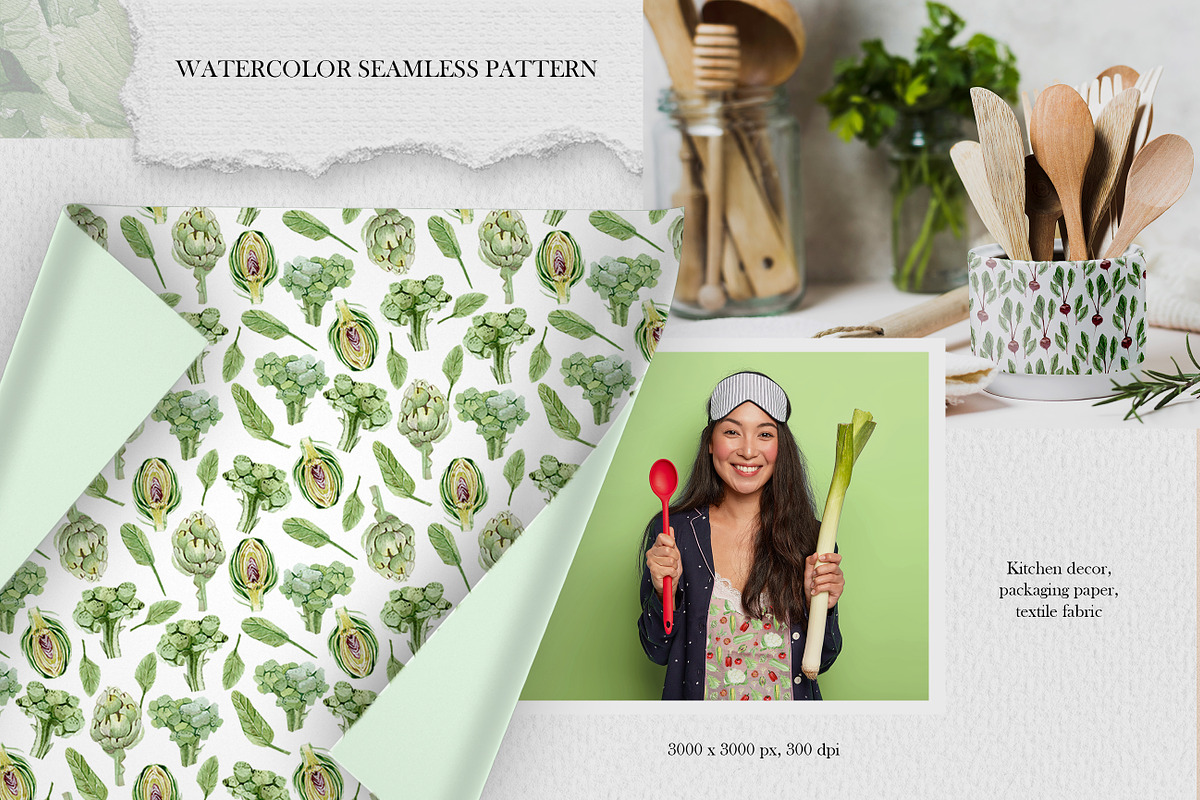 VEGGIE Watercolor vegetables pattern, a Pattern Graphic by AnnaTkachi (Photo 4 of 6)