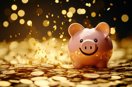 Cheerful bank inspires smart saving, a Photo by Pavel_design