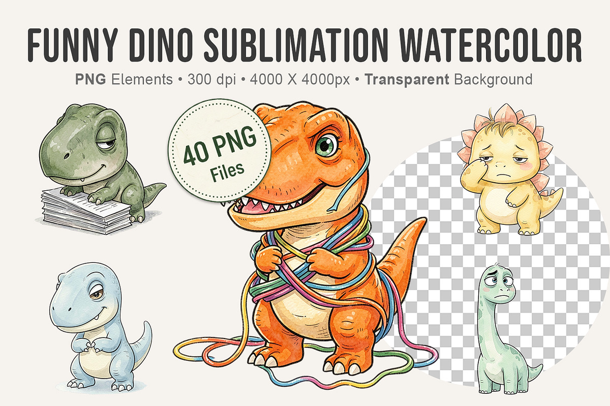 Funny Dino Sublimation PNG, an Illustration by Artnoy (Photo 1 of 8)