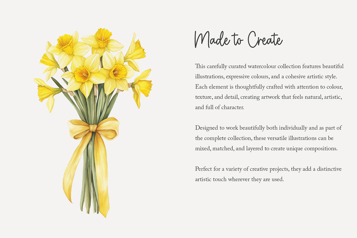 100 watercolour daffodil clip art, a Seasonal Illustration by Poppy Lane Studio (Photo 8 of 12)