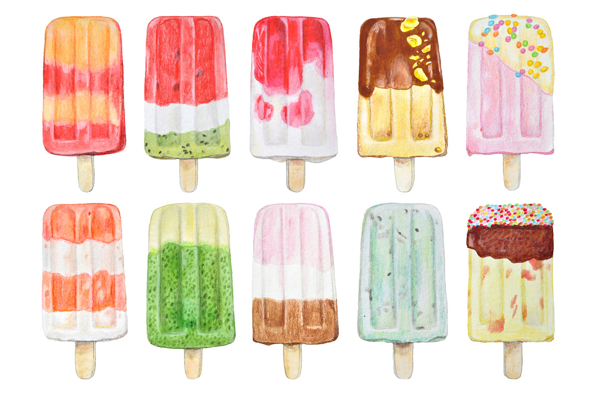 Summer Popsicle Watercolor set, a Food Illustration by Marge Art (Photo 3 of 3)