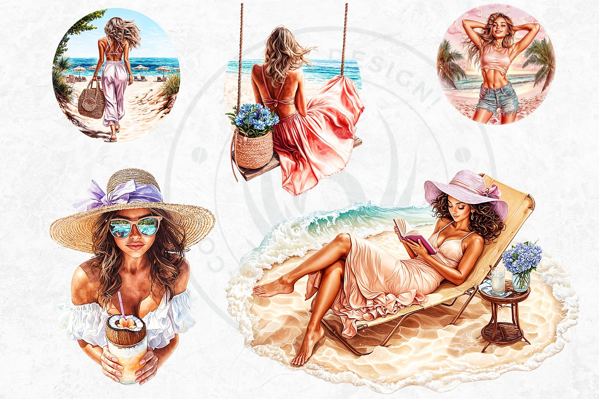Dreamy Summer girls Clipart Set, a Person Illustration by ThatsDesignArt (Photo 9 of 10)