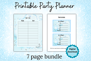 Blue Printable Party Planner PNG, a Stationery Template by Pixels N Bows
