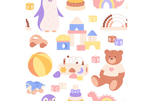 Kids toys seamless pattern. Childish, an Animal Illustration by LadadikArt