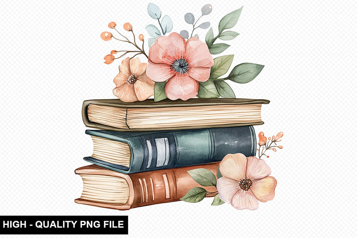 Watercolor Floral Book Clipart, an Illustration by crative8112 (Photo 7 of 10)