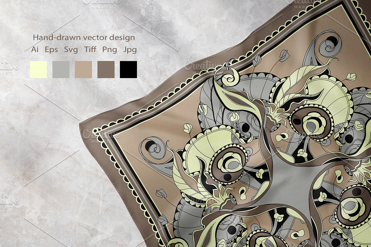 Ivory & Taupe Art Nouveau Silk Scarf, an Object Graphic by ilustrinna (Photo 5 of 9)